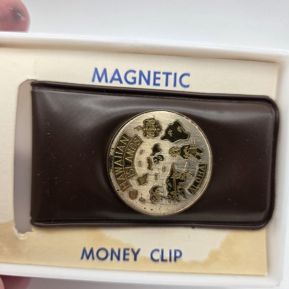Vintage Hawaiian Islands Aloha Magnetic Money Clip Tortoise Shell Style